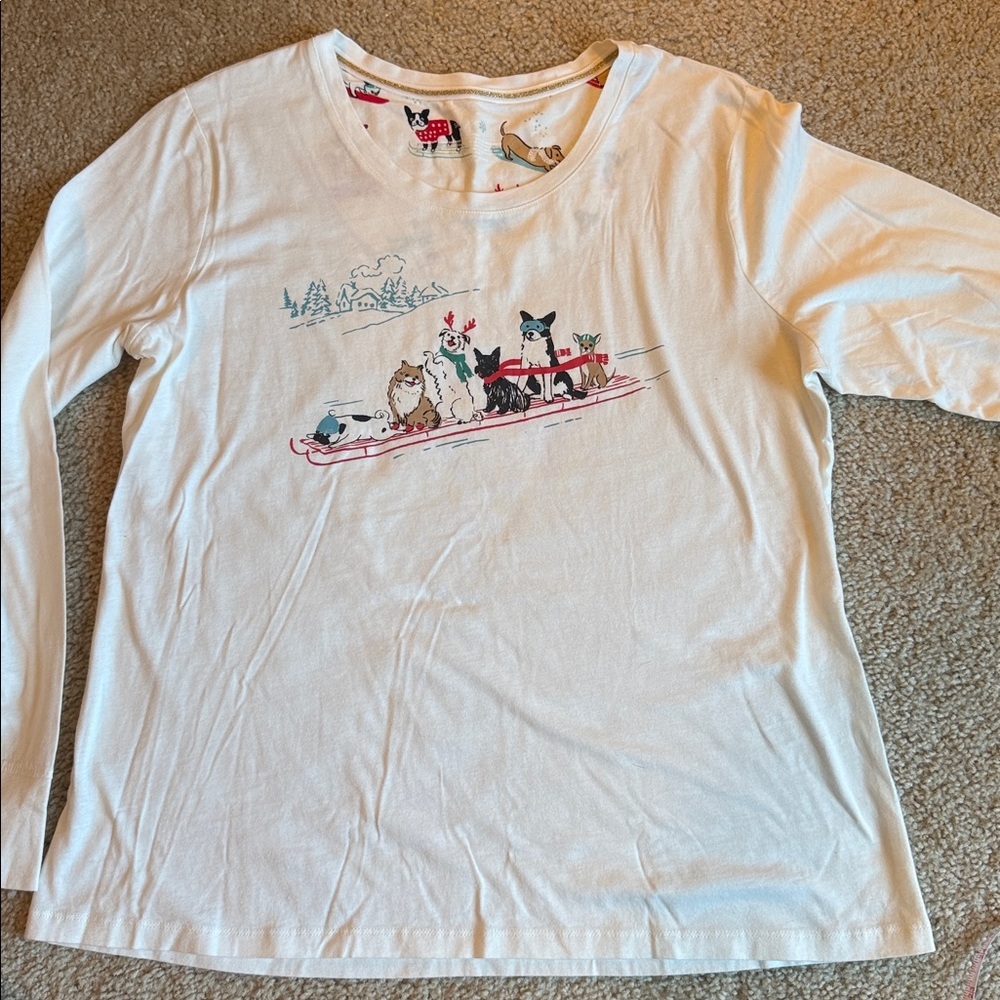 Sleep sense top dogs snow holiday sleigh White Long Sleeve Shirt Sled large